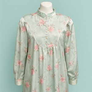 Vintage Nicole Floral Satin Prairie Nightgown Dress Large